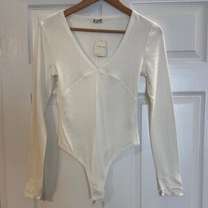 Free People White Textured Bodysuit NWT